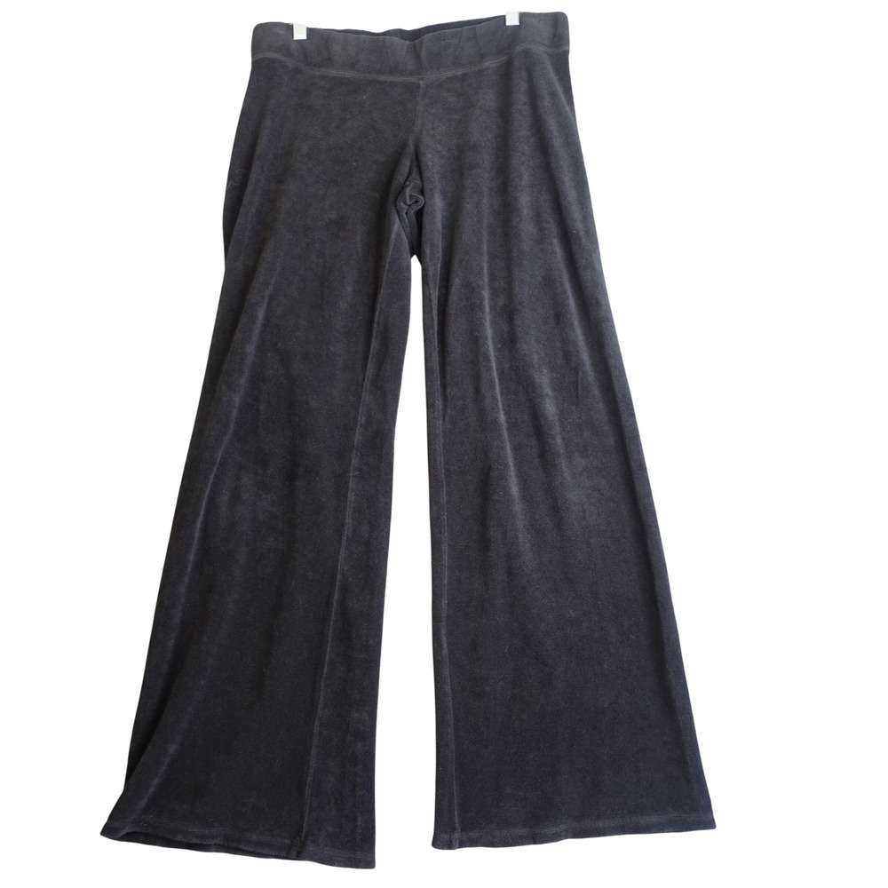 Vintage Juicy Couture Wide Leg Velour Track Pants L Black Flared Lounge Y2K USA